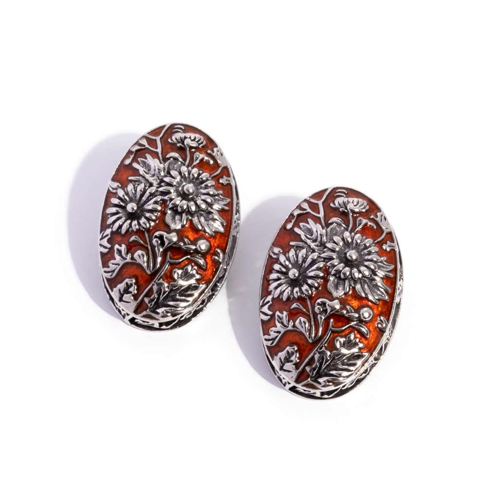 Elegant Silver and Brown Floral Earrings